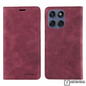 Motorola Edge 60 5G, 60 Fusion 5G, 60 Pro 5G, Edge (2025) 5G, Telefontok, Notesz, Oldalra nyíló, Asztali tartó, Kártyazseb, RFID védelem, Rejtett mágneses záródás, PU bőr, Szilikon belső, Bordó kép