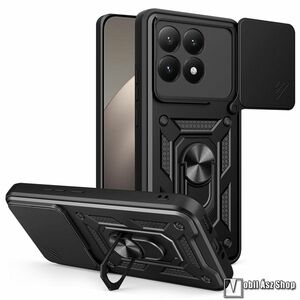 Xiaomi 15T, Ott! Camshield Armor Pro telefontok, Műanyag, Szilikon betétes, Ütésálló, Beépített fémlap, Ujjgyűrű, Kameravédő, Fekete kép