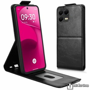 Telekom T Phone 3 Pro 5G, Telefontok, Lefelé nyíló flip, PU bőr, Mágneses zárófül, Bankkártyatartó, Kitámasztható, Fekete kép