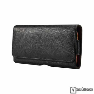 Univerzális fekvő tok, Valódi bőr, Övre fűzhető, Mágnes záródás, max 160 x 83 x 18mm-es készülékekhez, Fekete kép