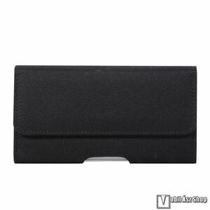 Univerzális fekvő tok, Övre fűzhető, Övcsipesz, Mágnes záródás, Cseppálló oxford szövet, max 175 x 98 x 22mm-es készülékekhez, Fekete kép