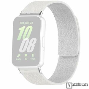 Samsung Galaxy Fit 3, Okosóra szíj, Szilikon, Mágneses, Loop, Bőrhatású, 155+110mm hosszú, Fehér kép