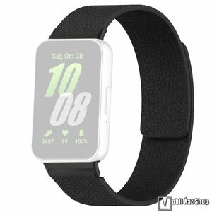 Samsung Galaxy Fit 3, Okosóra szíj, Szilikon, Mágneses, Loop, Bőrhatású, 155+110mm hosszú, Fekete kép