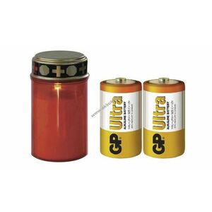 LED temetői mécses, piros, kültéri és beltéri, meleg fehér, időzítős + 2db GP ultra C LR14 bébi elem kép