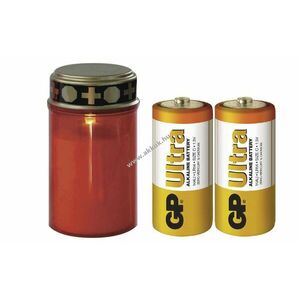 LED temetői mécses, 12.5cm, kültéri és beltéri, meleg fehér, érzékelős + 2db GP ultra C LR14 bébi elem kép