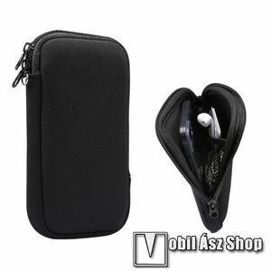 UNIVERZÁLIS tok / táska - FEKETE - neoprén szövet, cseppálló, hálós zseb, cipzár, nyakba akasztható - belső méret: 165 x 85 x 18 mm kép