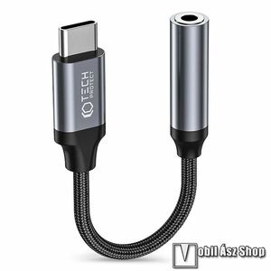 TECH PROTECT audio adapter kábel - FEKETE - Type-C / 3, 5mm Jack, DAC chip, törésgátló, szövettel bevont kábel - GYÁRI kép