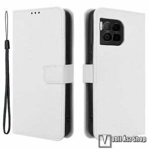 Notesz / mappa tok - FEHÉR - rombusz mintás, oldalra nyíló, asztali tartó funkciós, bankkártyatartó, szilikon belsővel, mágneses záródás, csuklópánt - Telekom T Phone 2 Pro 5G (REVVL 7 Pro) kép