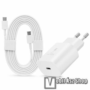 SAMSUNG hálózati töltő, Type-C aljzattal, 5V / 3A, 25W, 1.8m hosszú EP-DW767JWE Type-C kábellel, PD gyorstöltés támogatás, Fehér kép