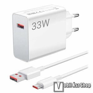Xiaomi Combo hálózati gyorstöltő fej, 1 x USB-A aljzattal, 33W, Type-C kábel, MDY-12-EA, Fehér kép