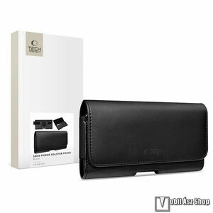 Tech Protect univerzális fekvő tok, Övre fűzhető, Övcsipesz, PU bőr, Rejtett mágneses, Kártyatartó, 175 x 90 x 28mm, Fekete kép