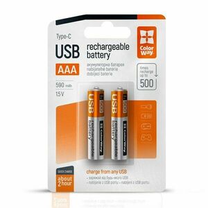 Colorway aaa újratölhető elem, usb-c 590 mah 1.5b (li-polymer) (2... kép