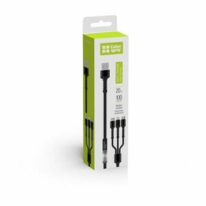 Colorway kábel, cable 3in1 (lightning+microusb+type-c) 4.0a (20w)... kép