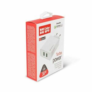 Colorway usb töltő adapter, 2usb quick charge 3.0 (36w) white (cw... kép