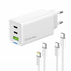 ColorWay 058PDCL USB-A / 2x USB-C Hálózati gyorstöltő szett 65W - Fehér kép