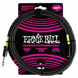 Ernie Ball Headphone Extension Cable 1/4 to 3.5mm 10' Black kép
