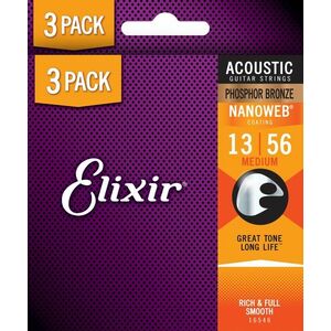 Elixir Nanoweb Phosphor Bronze Medium 3-Pack kép