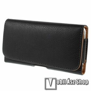 UNIVERZÁLIS fekvő tok - övre fűzhető, övcsipesz, gumis, mágnes záródás - 165 x 79 x 10mm - FEKETE kép