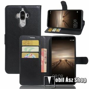 WALLET notesz tok / flip tok - FEKETE - asztali tartó funkciós, oldalra nyíló, rejtett mágneses záródás, bankkártyatartó zseb, szilikon belső - HUAWEI Mate 9 kép