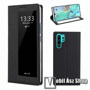 VILI DMX SLIM DESIGN notesz / mappa tok - FEKETE - oldalra nyíló ablakos flip cover, asztali tartó funkció, szilikon belső - HUAWEI P30 Pro - GYÁRI kép