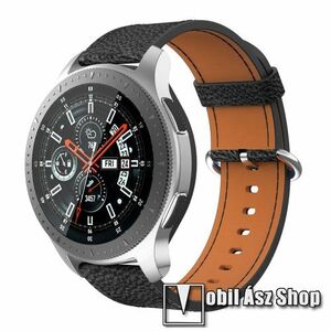 Valódi bőr okosóra szíj - FEKETE - 110mm + 65mm hosszú, 22mm széles - SAMSUNG Galaxy Watch 46mm / SAMSUNG Gear S3 Classic / SAMSUNG Gear S3 Frontier kép