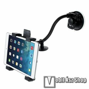 UNIVERZÁLIS TABLET PC gépkocsi / autós tartó - tapadókorongos / szélvédőre helyezhető, 360°-ban elforgatható, 26cm hosszú flexibilis karral, 160mm - 210mm-ig állítható bölcső - FEKETE kép