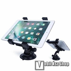 UNIVERZÁLIS TABLET PC autós / gépkocsi tartó - tapadókorongos, szélvédőre vagy műszerfalra rögzíthető, 360°-ban forgatható, 105-200mm-ig nyíló bölcső, 7-14"-os készülékekhez - FEKETE kép