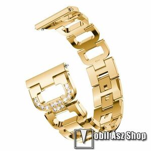 Fém D-shape okosóra szíj - strasszkővel díszített, 20mm széles, 170mm hosszú - ARANY - SAMSUNG Galaxy Watch 42mm / Xiaomi Amazfit GTS / Galaxy Watch3 41mm / HUAWEI Watch GT 2 42mm / Galaxy Watch Active / Active 2 kép