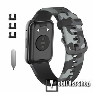 Okosóra szíj - szilikon - SZÜRKE TEREPMINTÁS - 120mm + 90mm hosszú, 135-235mm-es csuklóméretig ajánlott - HUAWEI Watch Fit / Watch Fit Elegant Edition kép