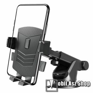 UNIVERZÁLIS autós tartó / állvány - tapadókorongos szélvédőre, szellőzőrácsra és műszerfalra rögzíthető, 360°-ban forgatható, teleszkópos kar 110-160mm-ig, 65-100mm-ig állítható bölcső - FEKETE kép