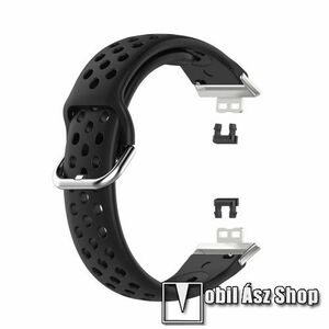 Okosóra szíj - légáteresztő, sportoláshoz, szilikon - 122mm + 92mm hosszú - FEKETE - HUAWEI Watch Fit / Watch Fit Elegant Edition kép