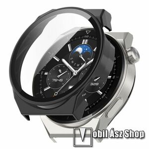 Okosóra műanyag védő tok / keret - FEKETE - 9H edzett üveg előlap védő is! - HUAWEI Watch GT 3 Pro 46mm / Watch GT 3 Porsche Design kép