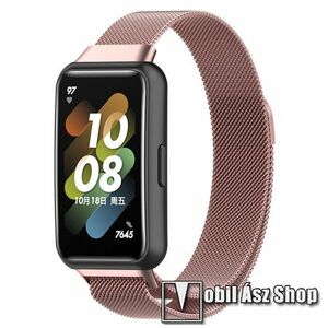 Okosóra milánói szíj - rozsdamentes acél, mágneses - VILÁGOSRÓZSASZÍN - 210mm hosszú - HUAWEI Band 7 kép