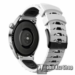 Okosóra szíj - szilikon, sport, légáteresztő - FEHÉR / FEKETE - 126+88mm hosszú, 22mm széles, 160-220mm csuklóméretig - HUAWEI Watch GT 46mm / GT 2 46mm / GT 3 Pro 43mm, 46mm / GT 2e / SAMSUNG Galaxy Watch 46mm / Watch3 45mm / Gear S3 Classic kép