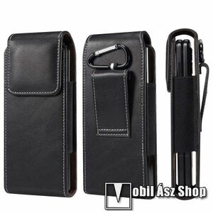 UNIVERZÁLIS álló tok - PU bőr, övre fűzhető, mágneses záródás, karabiner, gumis, 165 x 70 x 25mm - FEKETE - SAMSUNG Galaxy Fold / Z Fold2 / 3 / 4 / HUAWEI Mate X2 / XS / XS2 / Xiaomi Mix Fold 4 kép