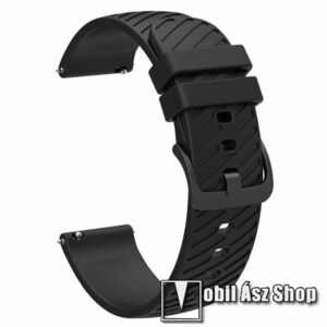 Okosóra szíj - FEKETE - szilikon, textúrált mintázat, 134+76mm hosszú, 22mm széles - HUAWEI Watch GT 3 46mm / GT 3 Pro 46mm / Watch 3 46mm / Watch 3 Pro 48mm / SAMSUNG Watch3 45mm / Xiaomi Watch S2 / Amazfit GTR 4 46mm kép