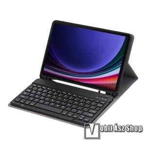 Notesz / mappa tok - FEKETE - oldalra nyíló, mágneses záródás, asztali tartó funkció, belső ceruzatartó, szilikon belső, kivehető bluetooth billentyűzet (ANGOL KIOSZTÁSÚ!) - SAMSUNG Galaxy Tab S9 (SM-X710/X716) kép