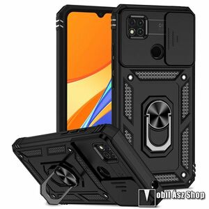 Xiaomi Redmi 10A, 9C, 9C NFC, Telefontok, Beépített mágneses tartó fémlemez, kitámasztó, Fém, Műanyag, TPU, Fekete kép