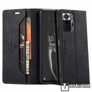 Xiaomi Redmi Note 10 Pro, 10 Pro Max, Telefontok, Notesz, Asztali tartó, oldalra nyíló, PU bőr, TPU, RFID, Fekete kép
