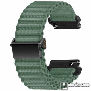 Okosóra Trail Band sportszíj, Szövet, Csatos, Légáteresztő, Széles hullámos kialakítás, 220mm hosszú, 20mm széles, Sötétzöld, SAMSUNG Galaxy Watch7 40mm, Watch7 44mm, Watch FE, Watch Fit 3, Xiaomi Haylou LS02 Pro kép