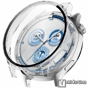 Huawei Watch GT 5 46mm, Okosóra műanyag védőtok, Keret, 9H edzett üvegfólia, Átlátszó kép