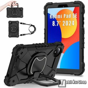 Xiaomi Redmi Pad SE 8.7, Tablet tok, 3 rétegből áll, 360°-ban elforgatható kitámasztó, Erősített sarkok, Állítható vállpánt, Ütésálló, Szilikon betét, Műanyag, Fekete kép
