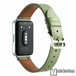 Samsung Galaxy Fit 3, Okosóra szíj, Valódi bőr, 120mm+85mm hosszú, Fémcsatos, Állítható, Zöld kép