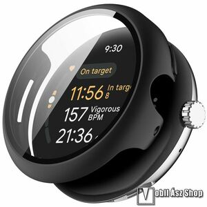 Google Pixel Watch 3 45mm, Okosóra műanyag védőtok, Keret, 9H edzett üvegfólia, Fekete kép