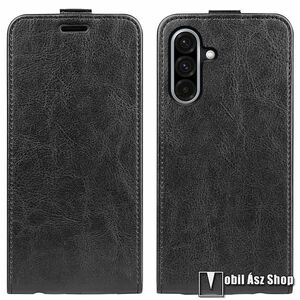 Samsung Galaxy A36 (SM-A366), A56 (SM-A566), Telefontok, Lefelé nyíló flip, PU bőr, Mágneses záródás, bankkártyatartó, Fekete kép