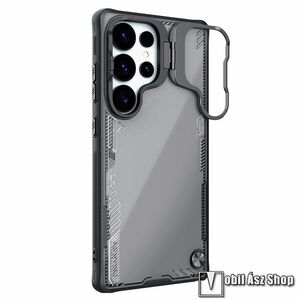 Samsung Galaxy S25 Ultra (SM-S938), NILLKIN ICEBLADE PROP, Telefontok, Szilikon betétes, Kamera védő fedéllel, Erősített sarkok, Erős védelem, Kitámasztó, Műanyag, Áttetsző, Fekete kép