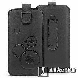 DEKOCASE UNIVERZÁLIS álló tok, PU bőr, Körmintás, Kihúzható tépőzár, Övre fűzhető, Belső velúrborítás, 173x93mm, Fekete kép