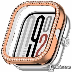 Xiaomi Redmi Watch 5, 4, Okosóra műanyag védőtok, Keret, Strasszkő, Rose Gold kép
