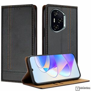 Honor 400, Telefontok, Notesz, Oldalra nyíló, Asztali tartó, Rejtett mágneses záródás, Bankkártyatartó, PU bőr, Szilikon belső, Textúrált minta, Fekete kép