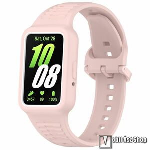 Honor Band 9, Okosóra szíj, Védőtok, Bumper 2 az 1-ben, Szilikon, Csat, Állítható méret, 123+93mm hosszú, Rózsaszín kép